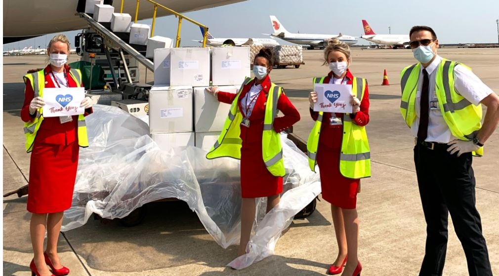 維珍航空從中國運回口罩、呼吸機等物資